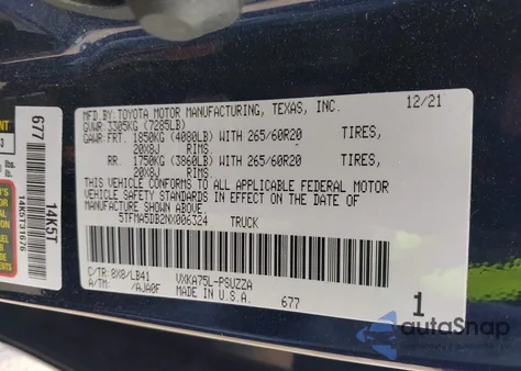 2022 Toyota Tundra 1794 Edition from USA, damaged, VIN 5TFMA5DB2NX006324
